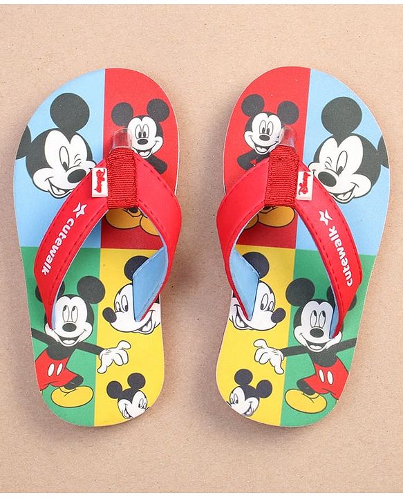 Cute Walk by Babyhug Disney Mickey Mouse Printed Slip On Flip Flops - Red