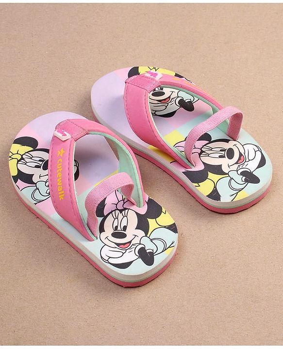 Cute Walk by Babyhug Disney Minnie Mouse Printed Flip Flops with Back Strap - Pink