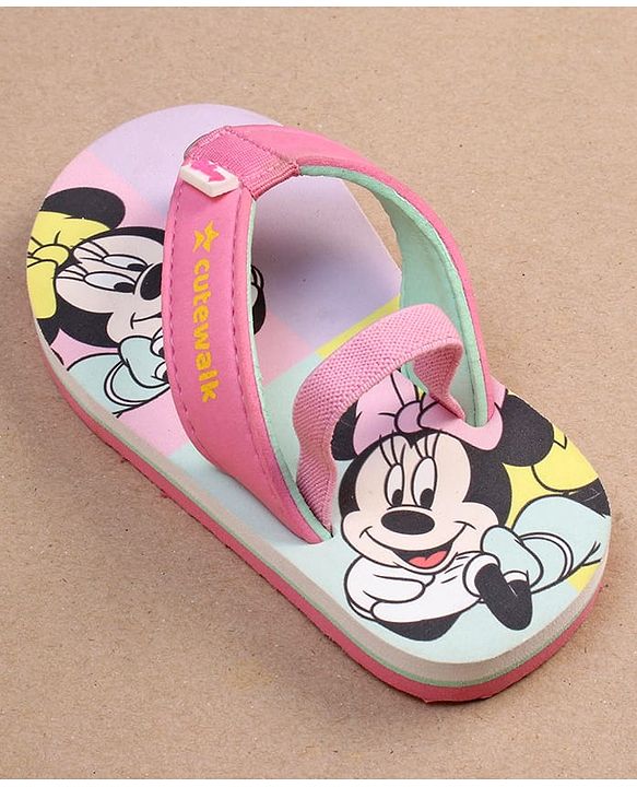 Cute Walk by Babyhug Disney Minnie Mouse Printed Flip Flops with Back Strap - Pink