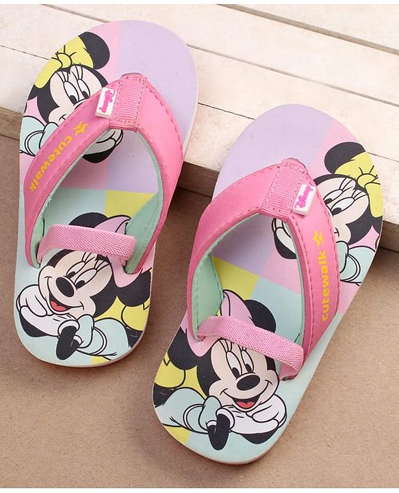 Cute Walk by Babyhug Disney Minnie Mouse Printed Flip Flops with Back Strap - Pink