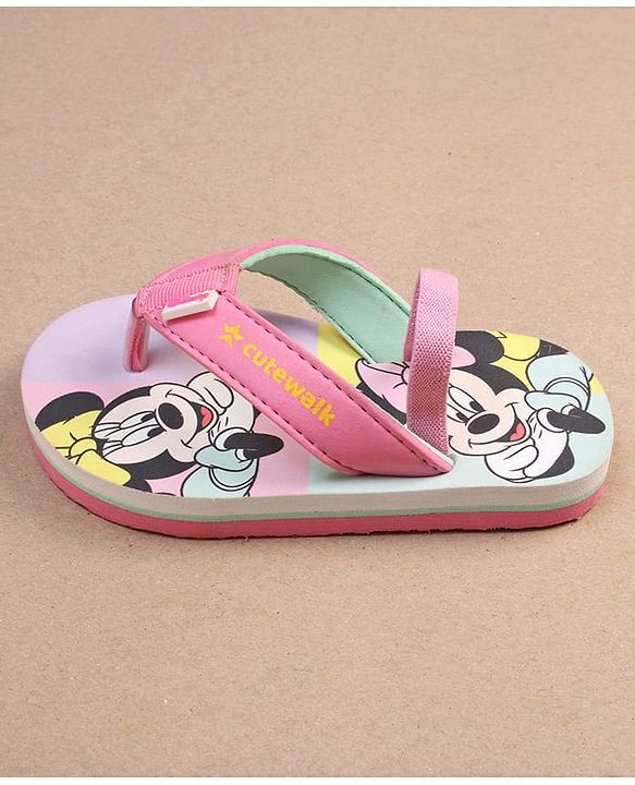 Cute Walk by Babyhug Disney Minnie Mouse Printed Flip Flops with Back Strap - Pink