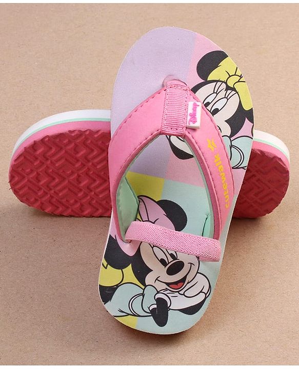 Cute Walk by Babyhug Disney Minnie Mouse Printed Flip Flops with Back Strap - Pink