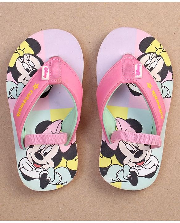 Cute Walk by Babyhug Disney Minnie Mouse Printed Flip Flops with Back Strap - Pink