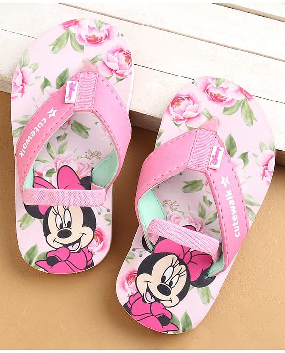 Cute Walk by Babyhug Flip Flops with Back strap Closure Minnie Mouse  Print - Pink