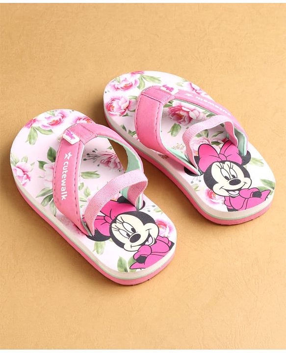 Cute Walk by Babyhug Flip Flops with Back strap Closure Minnie Mouse  Print - Pink