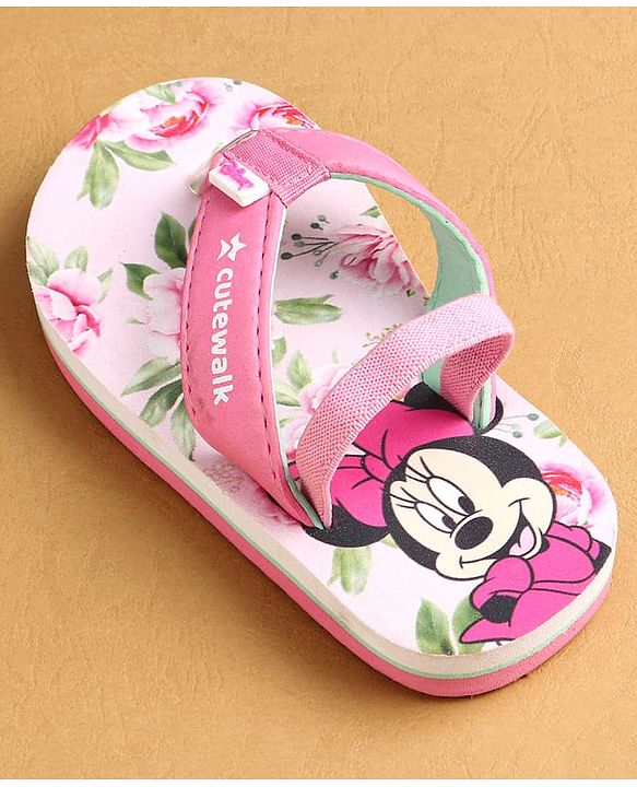 Cute Walk by Babyhug Flip Flops with Back strap Closure Minnie Mouse  Print - Pink