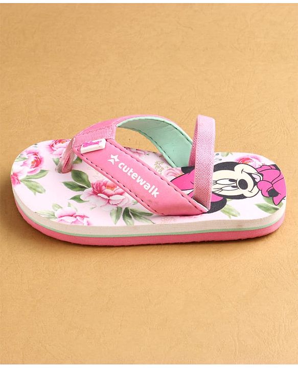 Cute Walk by Babyhug Flip Flops with Back strap Closure Minnie Mouse  Print - Pink