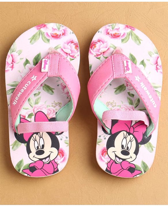 Cute Walk by Babyhug Flip Flops with Back strap Closure Minnie Mouse  Print - Pink