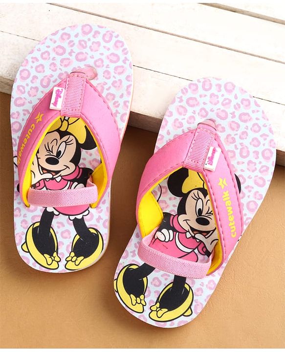 Cute Walk by Babyhug Flip Flops with Back strap Closure Minnie Mouse Print - Pink
