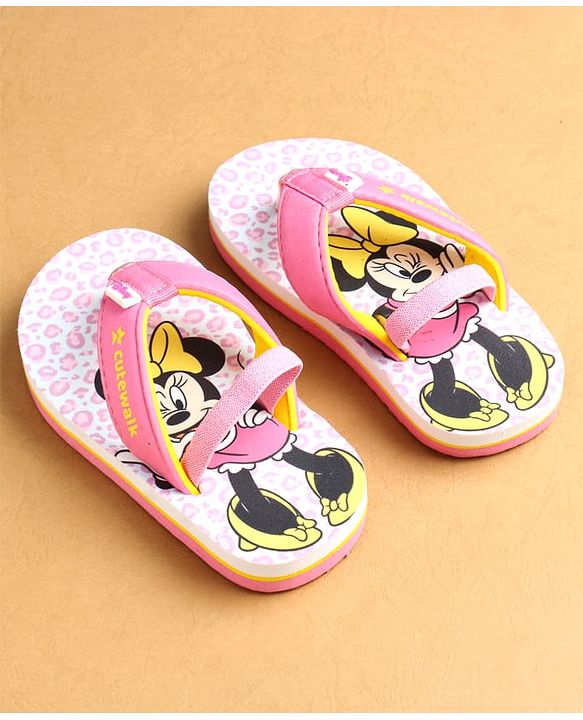 Cute Walk by Babyhug Flip Flops with Back strap Closure Minnie Mouse Print - Pink