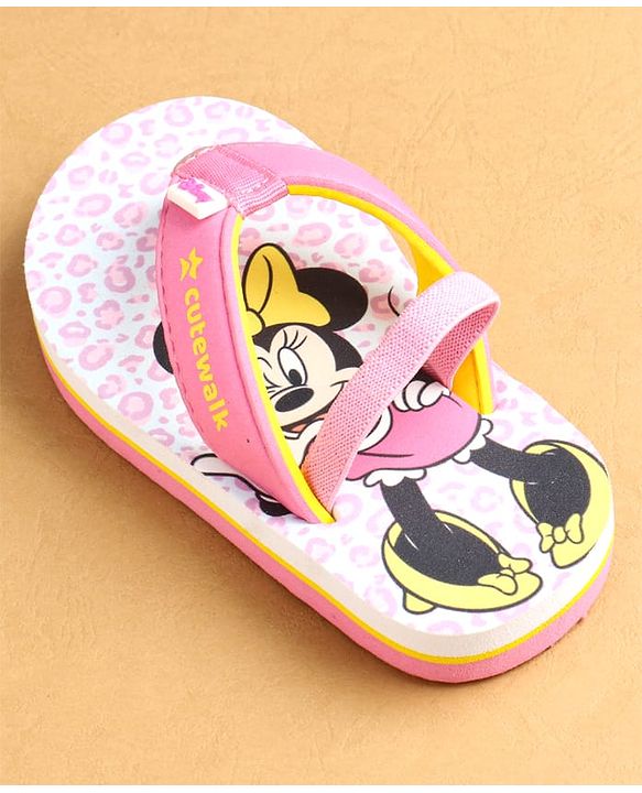 Cute Walk by Babyhug Flip Flops with Back strap Closure Minnie Mouse Print - Pink