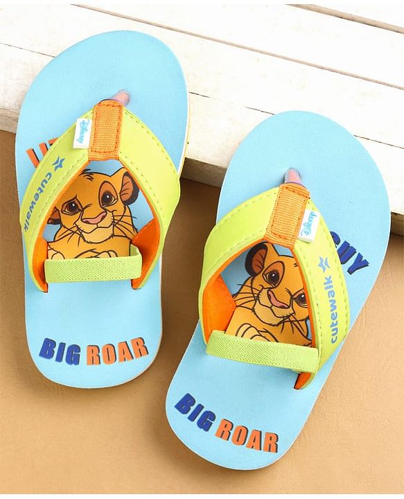 Cute Walk by Babyhug Flip Flops with Back Strap Closure Simba Print - Blue