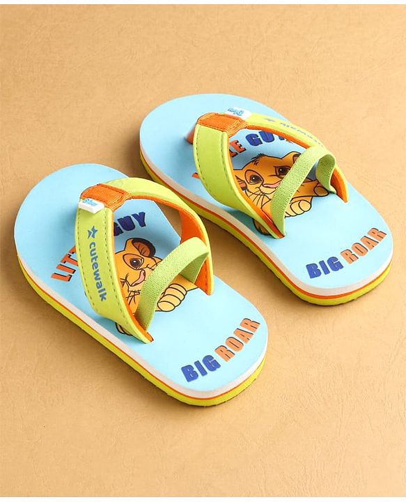 Cute Walk by Babyhug Flip Flops with Back Strap Closure Simba Print - Blue