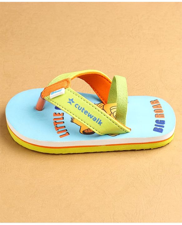 Cute Walk by Babyhug Flip Flops with Back Strap Closure Simba Print - Blue