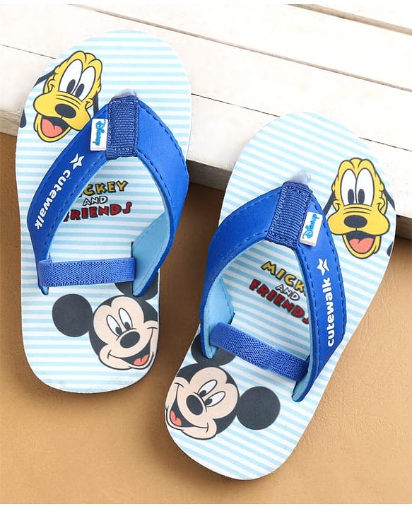 Cute Walk by Babyhug Flip Flops with Back Strap Closure Mickey Mouse Print - Blue