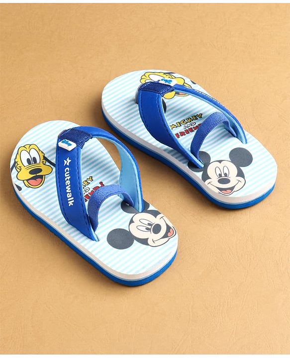 Cute Walk by Babyhug Flip Flops with Back Strap Closure Mickey Mouse Print - Blue