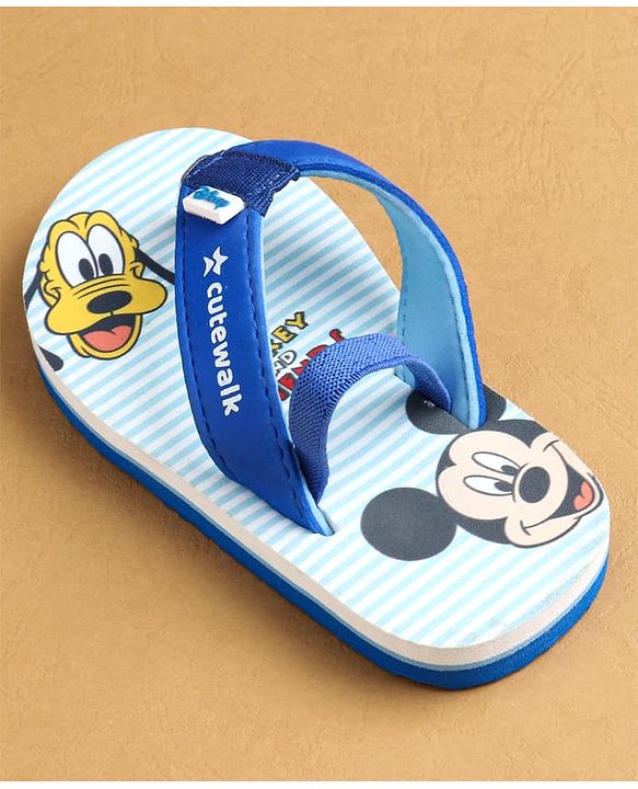 Cute Walk by Babyhug Flip Flops with Back Strap Closure Mickey Mouse Print - Blue