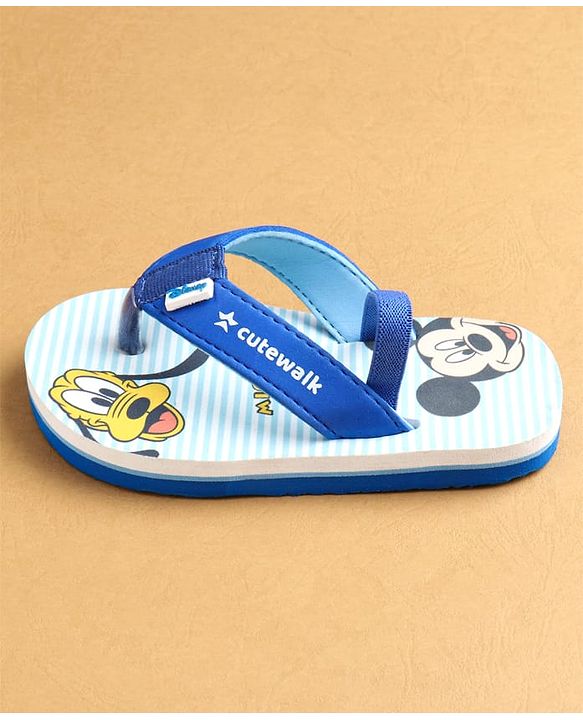 Cute Walk by Babyhug Flip Flops with Back Strap Closure Mickey Mouse Print - Blue