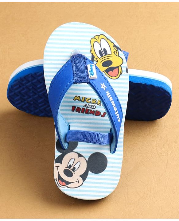 Cute Walk by Babyhug Flip Flops with Back Strap Closure Mickey Mouse Print - Blue