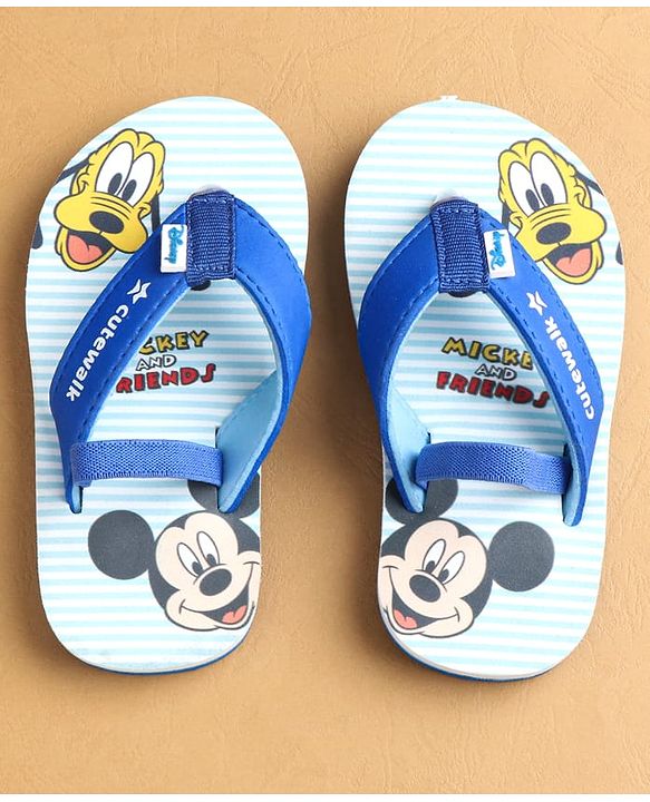 Cute Walk by Babyhug Flip Flops with Back Strap Closure Mickey Mouse Print - Blue
