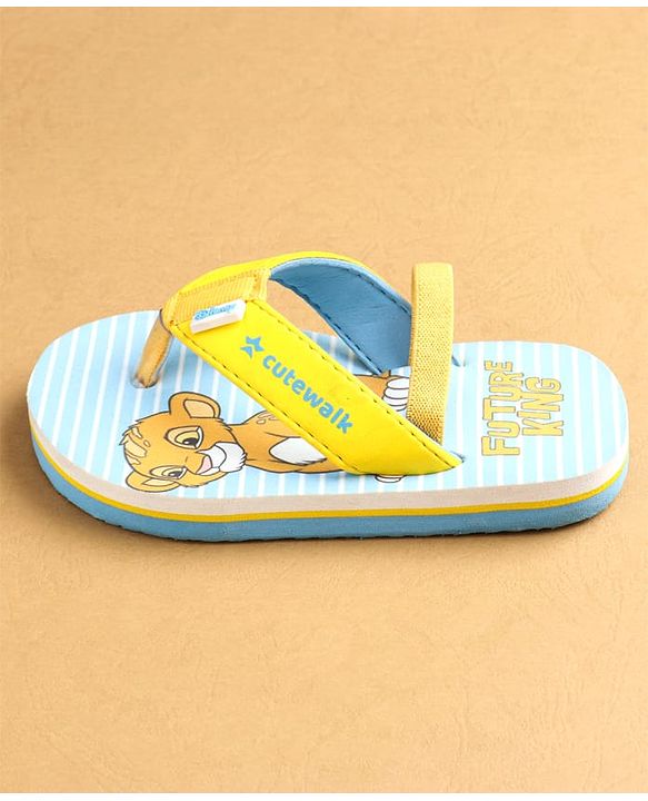 Cute Walk by Babyhug Flip Flops with Back Strap Closure Simba Print - Yellow