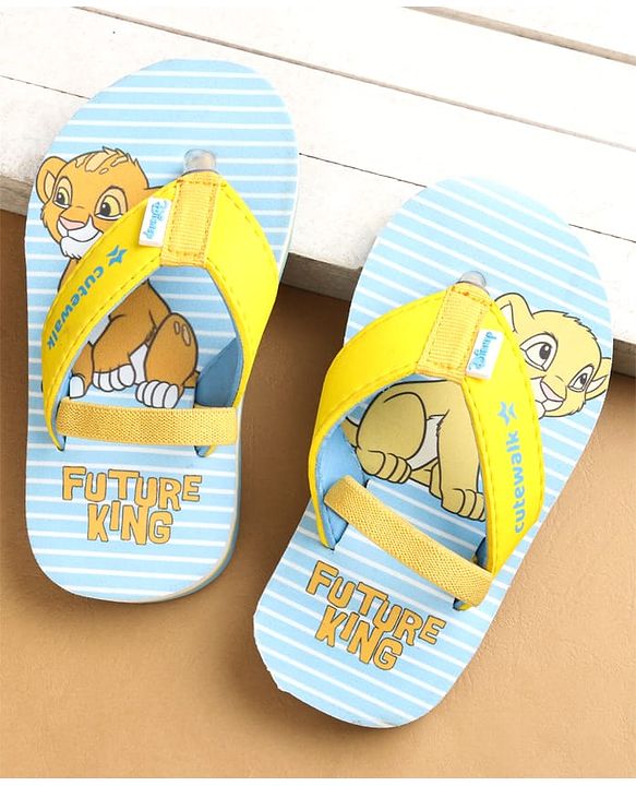 Cute Walk by Babyhug Flip Flops with Back Strap Closure Simba Print - Yellow