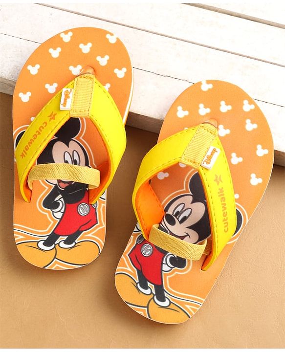 Cute Walk by Babyhug Flip Flops with Back Strap Closure Mickey Mouse Print - Orange