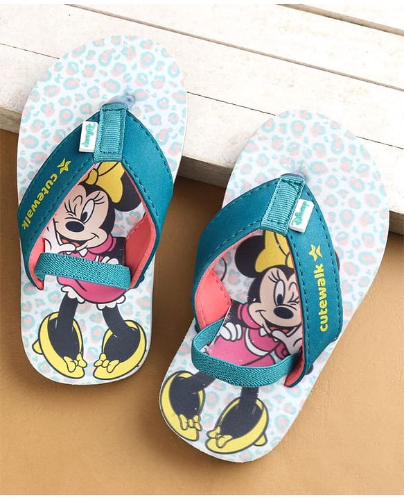 Cute Walk by Babyhug Flip Flops with Back Strap Closure Minnie Mouse Print - Blue