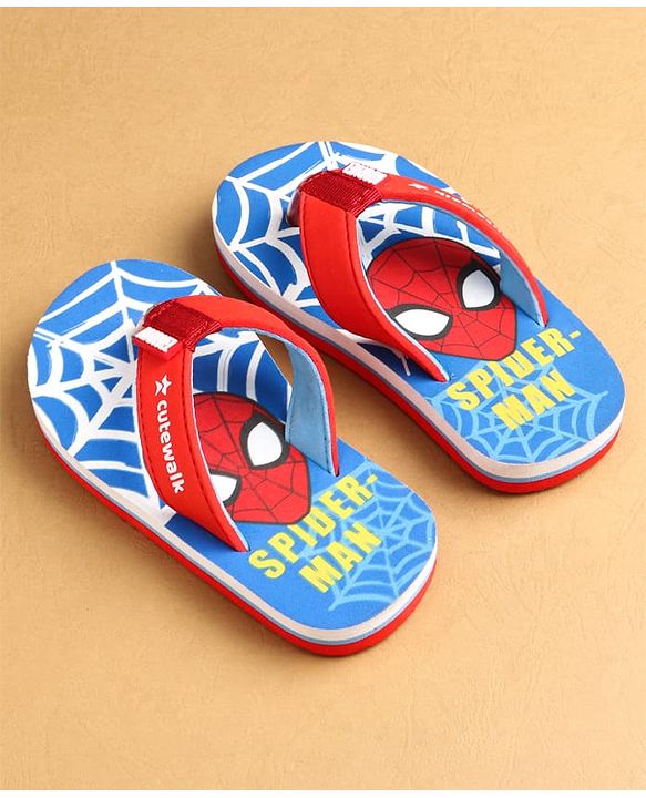 Cute Walk by Babyhug Marvel Slip Ons Flip Flops with Spiderman Print - Red