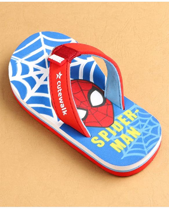 Cute Walk by Babyhug Marvel Slip Ons Flip Flops with Spiderman Print - Red