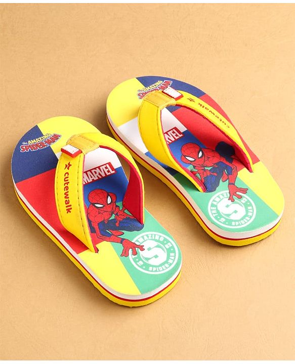 Cute Walk by Babyhug Marvel Slip Ons Flip Flops with Spiderman Print - Red