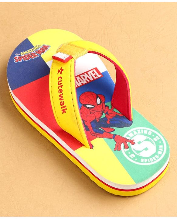 Cute Walk by Babyhug Marvel Slip Ons Flip Flops with Spiderman Print - Red