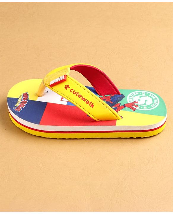 Cute Walk by Babyhug Marvel Slip Ons Flip Flops with Spiderman Print - Red
