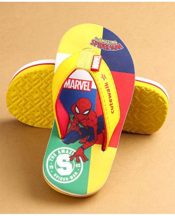 Cute Walk by Babyhug Marvel Slip Ons Flip Flops with Spiderman Print - Red