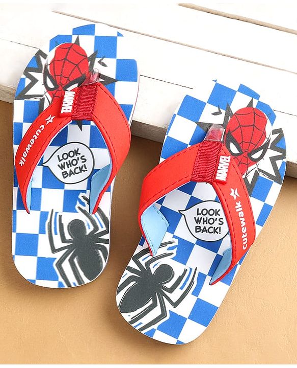Cute Walk by Marvel Babyhug Slip Ons Flip Flops with Spiderman Print - Red