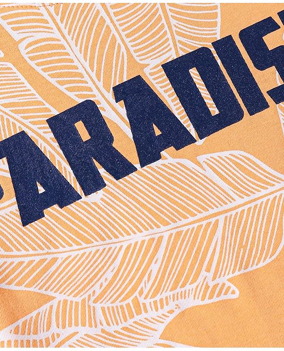 Pine Kids Single Jersey Knit Half Sleeves T-Shirt & Short Night Suit  with Leaves Print - Orange