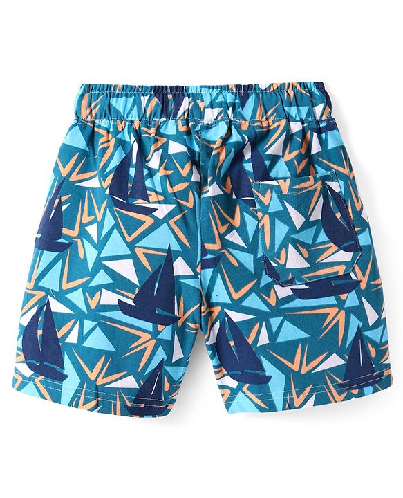 Pine Kids Single Jersey Half Sleeves Shorts Night Suit with Ship Print - Navy Blue