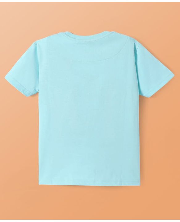 Pine Kids Single Jersey Knit Half Sleeves Night Suit With Text & Leaf Print - Light Blue
