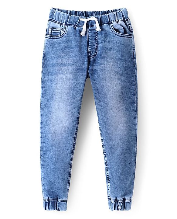 Pine Kids Woven Full Length Solid Washed Denim Jeans - Light Blue