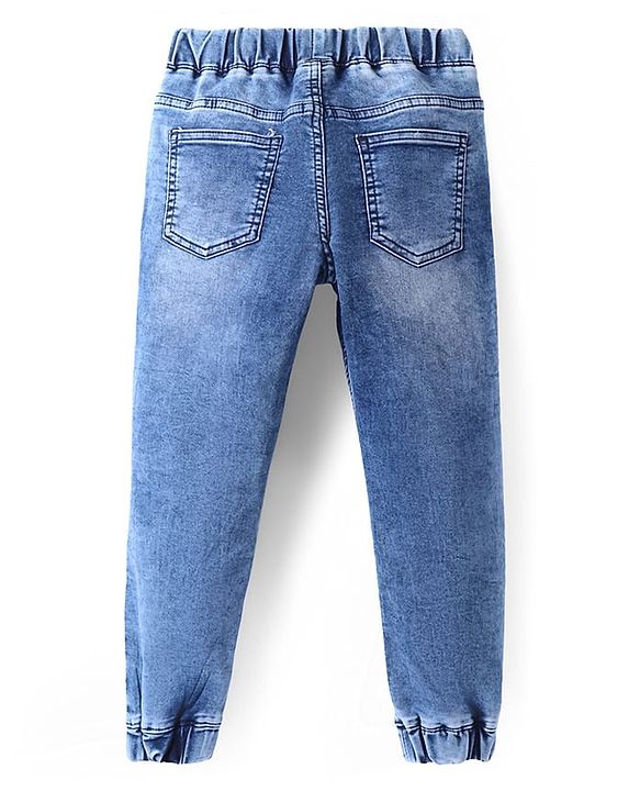 Pine Kids Woven Full Length Solid Washed Denim Jeans - Light Blue