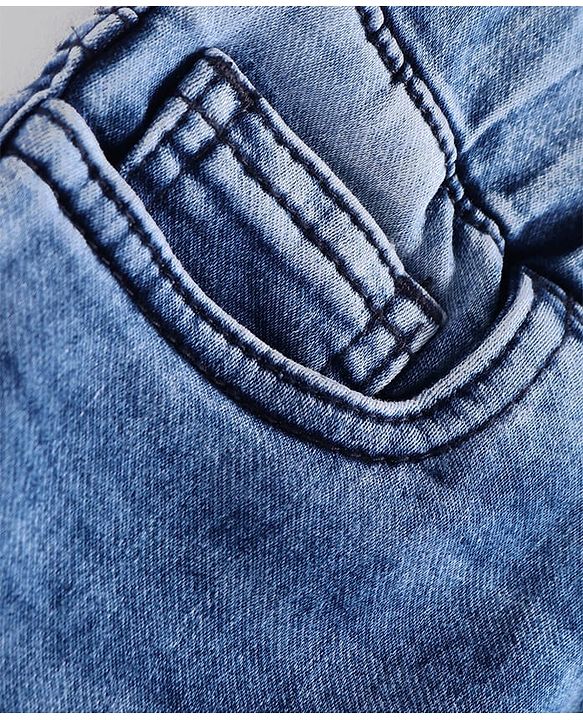 Pine Kids Woven Full Length Solid Washed Denim Jeans - Light Blue