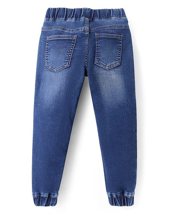 Pine Kids Woven Full Length Solid Washed Denim Joggers - Blue