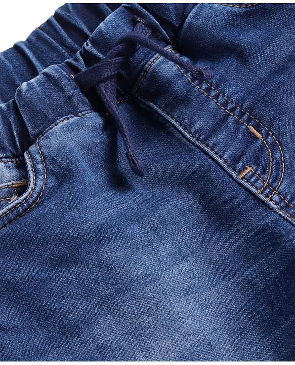 Pine Kids Woven Full Length Solid Washed Denim Joggers - Blue