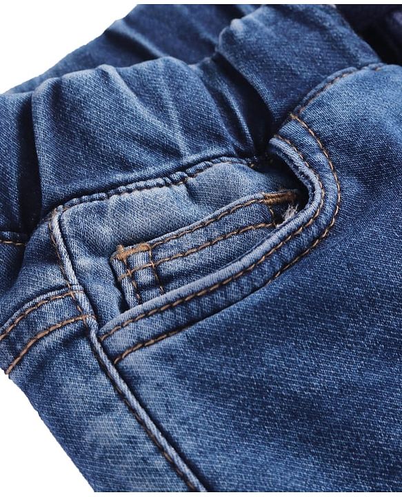 Pine Kids Woven Full Length Solid Washed Denim Joggers - Blue