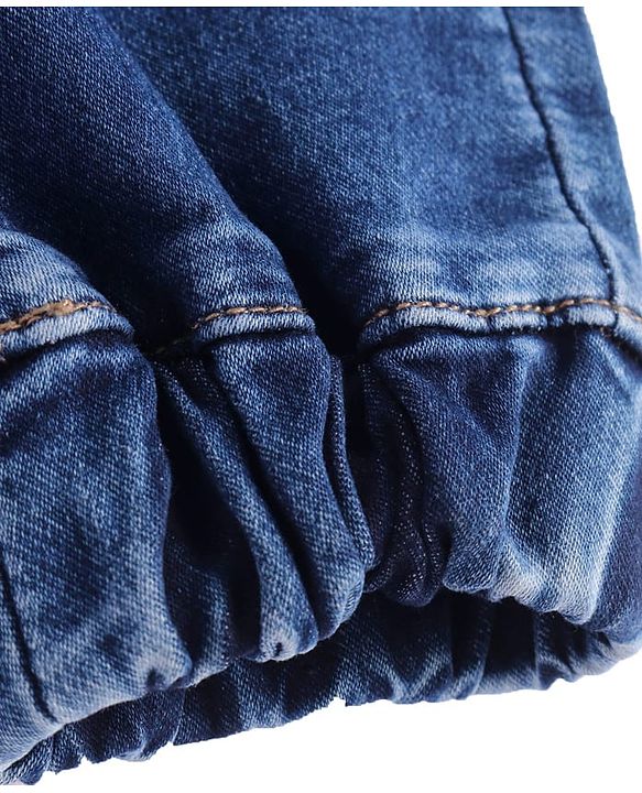 Pine Kids Woven Full Length Solid Washed Denim Joggers - Blue
