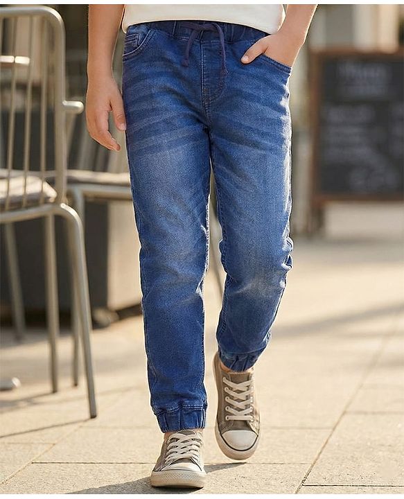 Pine Kids Woven Full Length Washed Denim Joggers - Blue