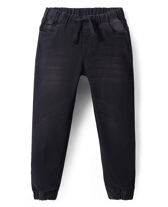 Pine Kids Woven Full Length Solid Washed Denim Jeans - Black