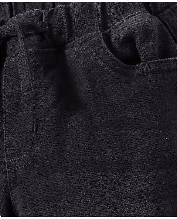 Pine Kids Woven Full Length Solid Washed Denim Jeans - Black