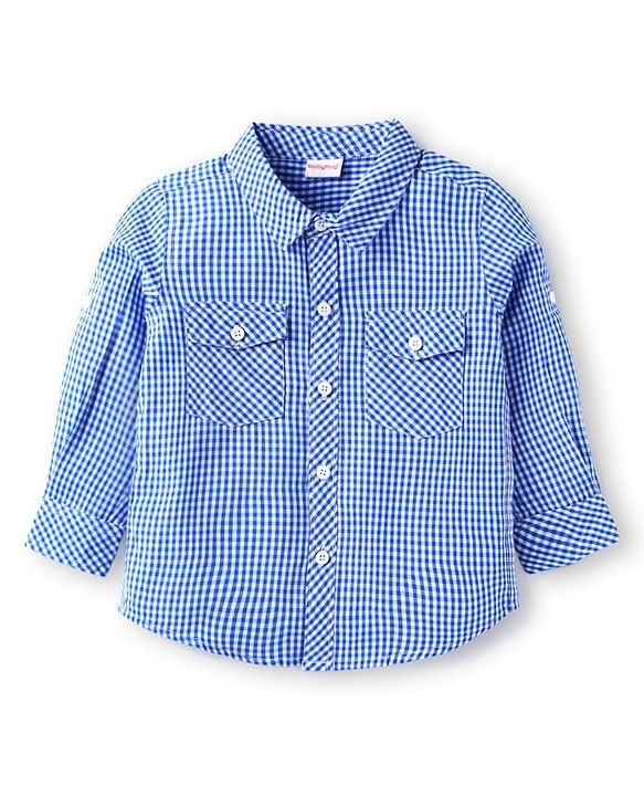 Babyhug Cotton Woven Full Sleeves Checkered Shirt & Trouser Set - Light Blue & Black