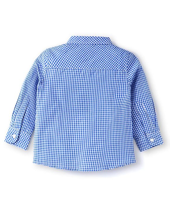 Babyhug Cotton Woven Full Sleeves Checkered Shirt & Trouser Set - Light Blue & Black